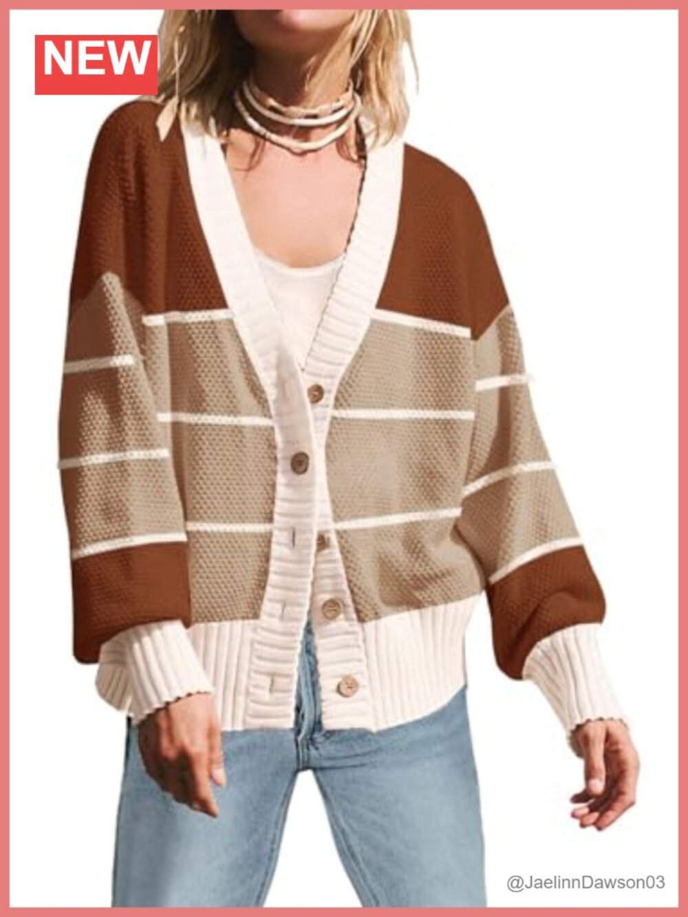 Women's Chunky Knit Cardigan Sweater V Neck Open Front Button Down Loose Fit